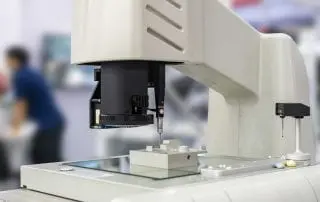 Precision measuring machine probing metal piece.