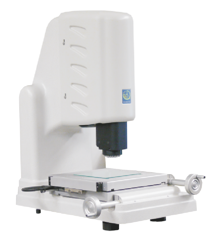 Sol Vision System by Micro-Vu White Sol Vision System with microscope objective above the metal stage.