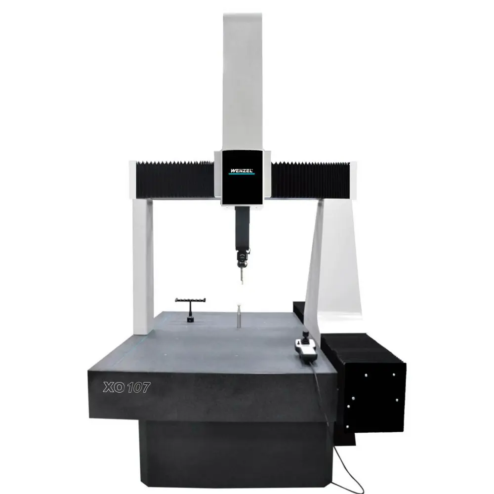 X-Orbit CMM with overhead on horizontal bridge over black base.