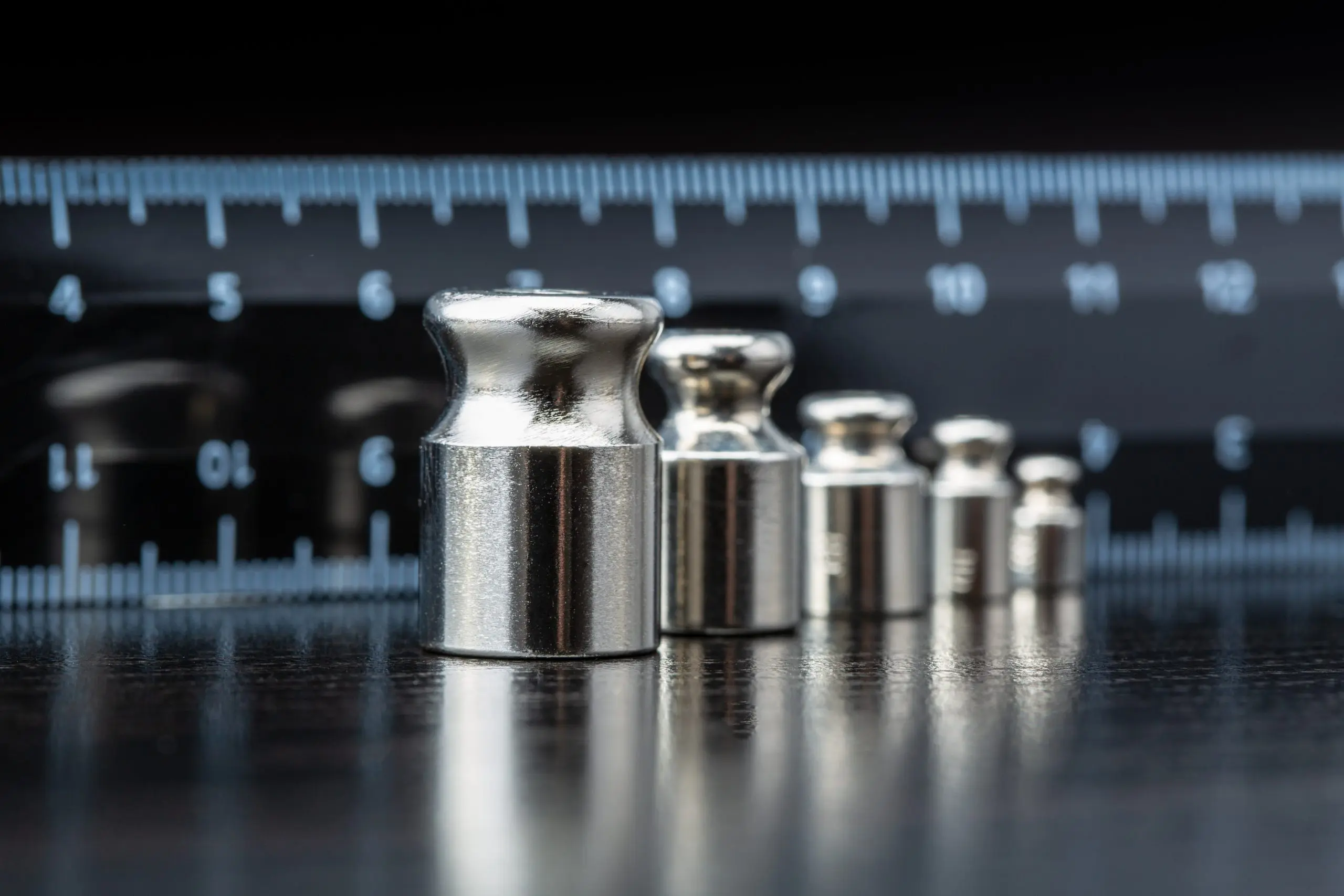 Calibration weights in front of ruler
