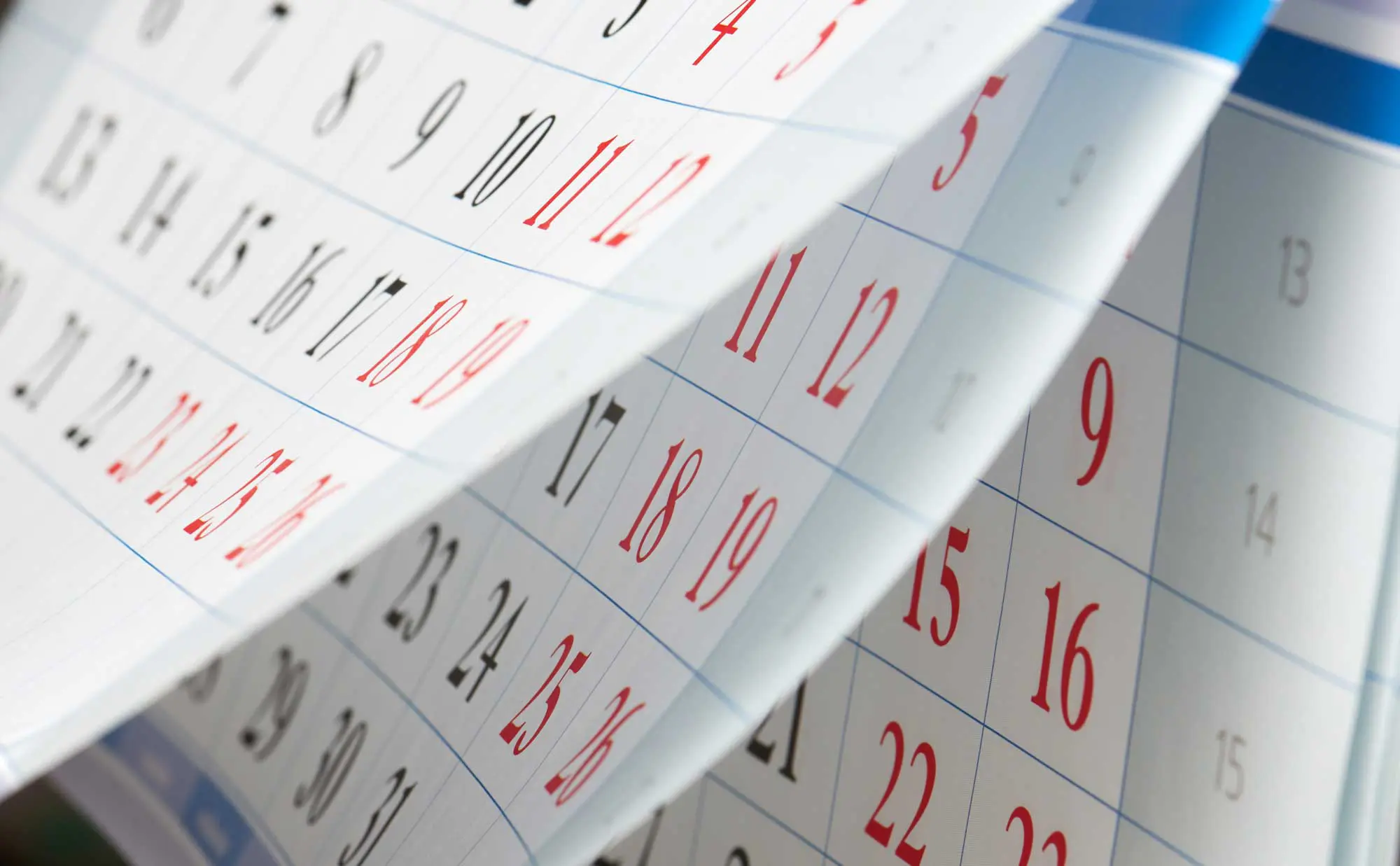 Calendar for calibration intervals being flipped through