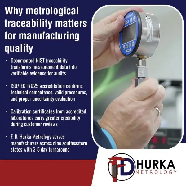 A close-up of a technician's hands holding a digital pressure gauge.