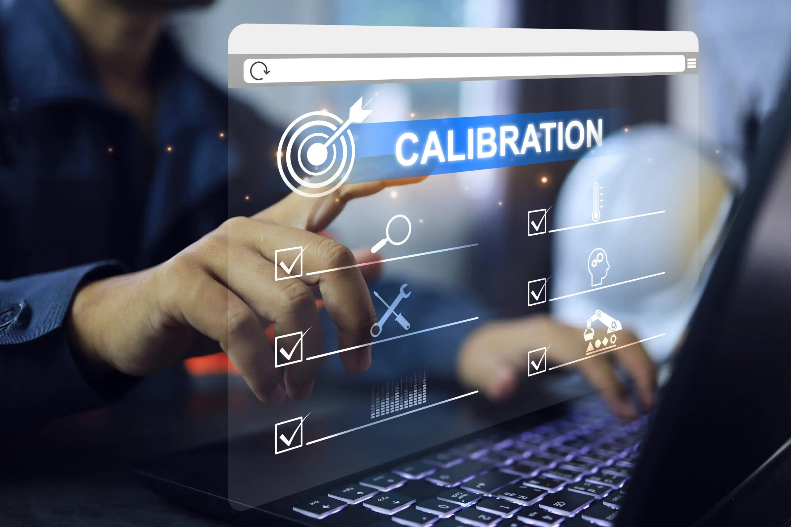 Engineer or lab staff pointing on instrument calibration