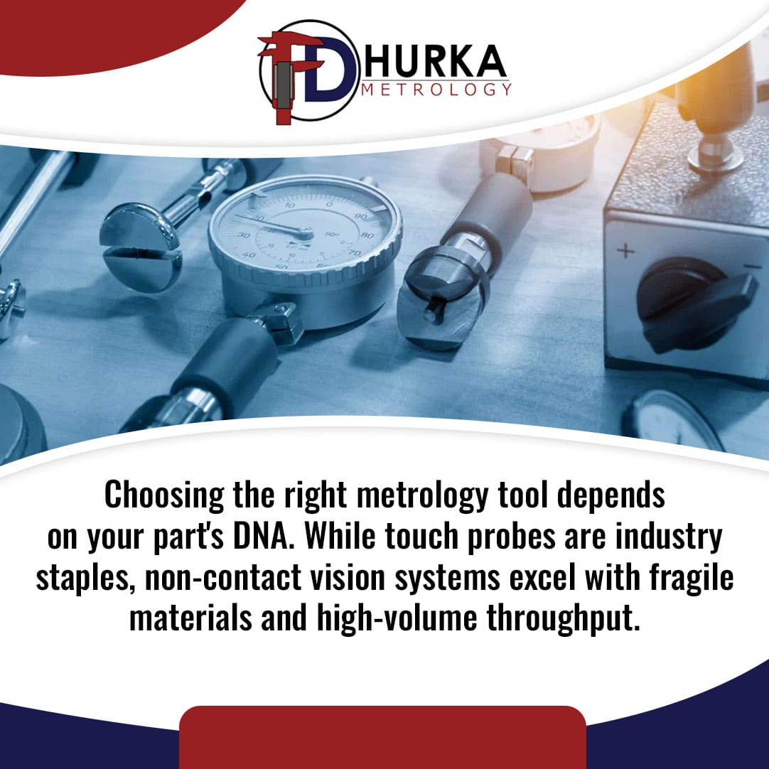 Metrology inspection equipment demonstrating touch probe and non-contact vision system applications for manufacturing accuracy