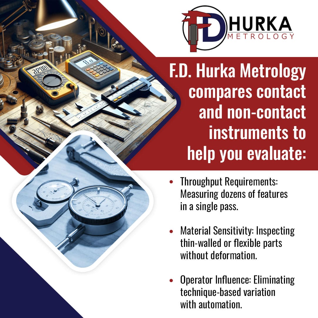 Precision metrology tools including calipers, gauges, and digital measuring instruments for contact and non-contact inspection comparison
