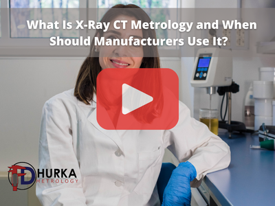 Scientist smiling. Red play button overlay and FD Hurka logo. Words.: What Is X-Ray CT Metrology and When Should Manufacturers Use It?