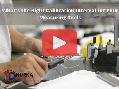 Man using calibration tools. Words: What's the Right Calibration Interval for Your Measuring Tools and FD Hurka logo.
